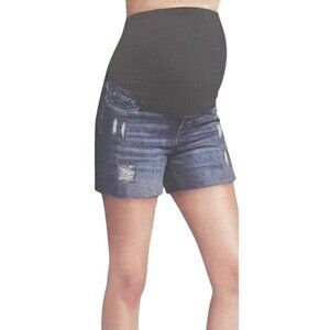 S.O.N.G. Maternity Over Belly Curvy Denim Shorts Distressed Design L